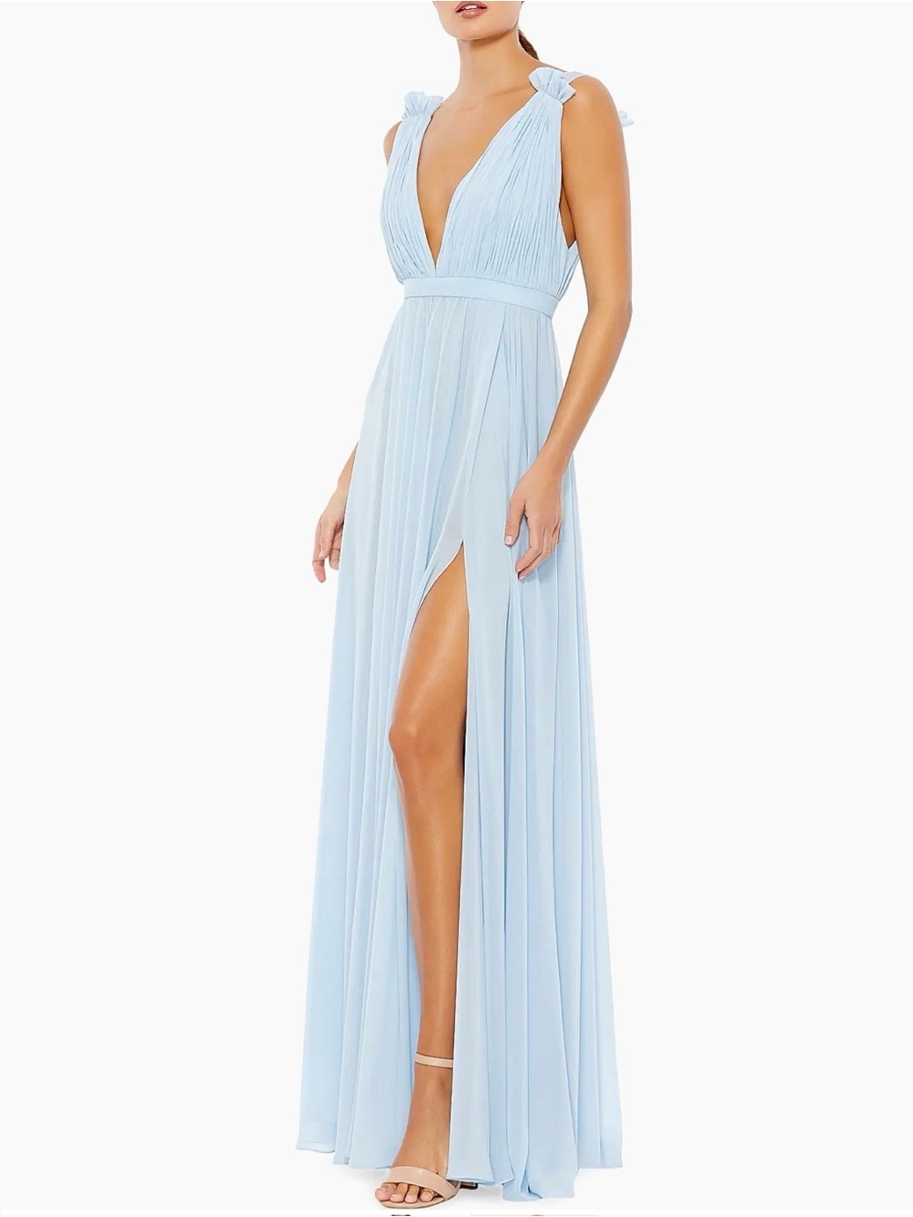 Mac Duggal leena Pleated Chiffon Gown Powder Blue Size 2 NWT